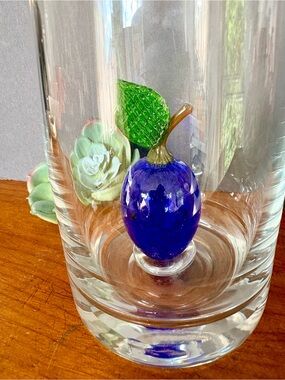 Hand-Blown Art Glass Bottle With Fruit- Decorative Decanter Barware